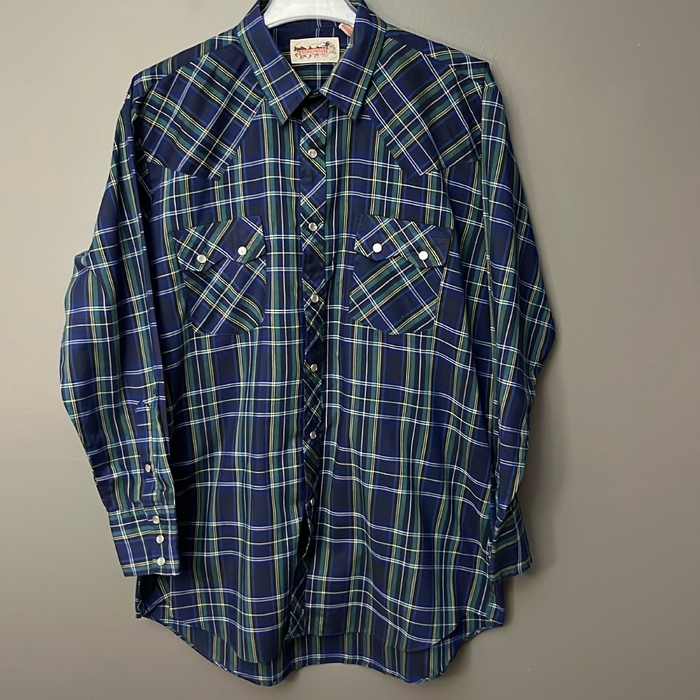 Vintage Stagecoach Western Wear Pearl Snap Shirt Mens Multi Plaid Long Sleeve